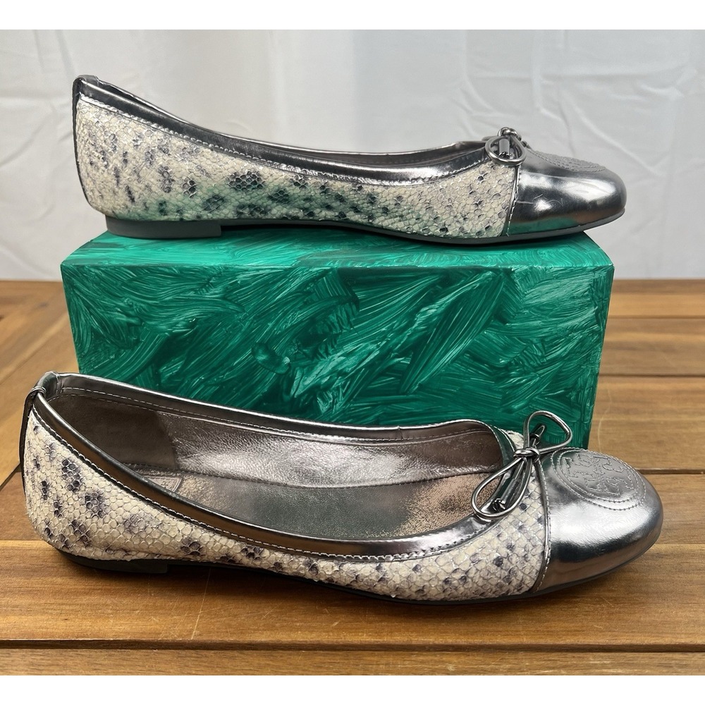 Tory Burch Snakeskin Print SZ 8 Women's Leather Cap-Toe Flats Shoes